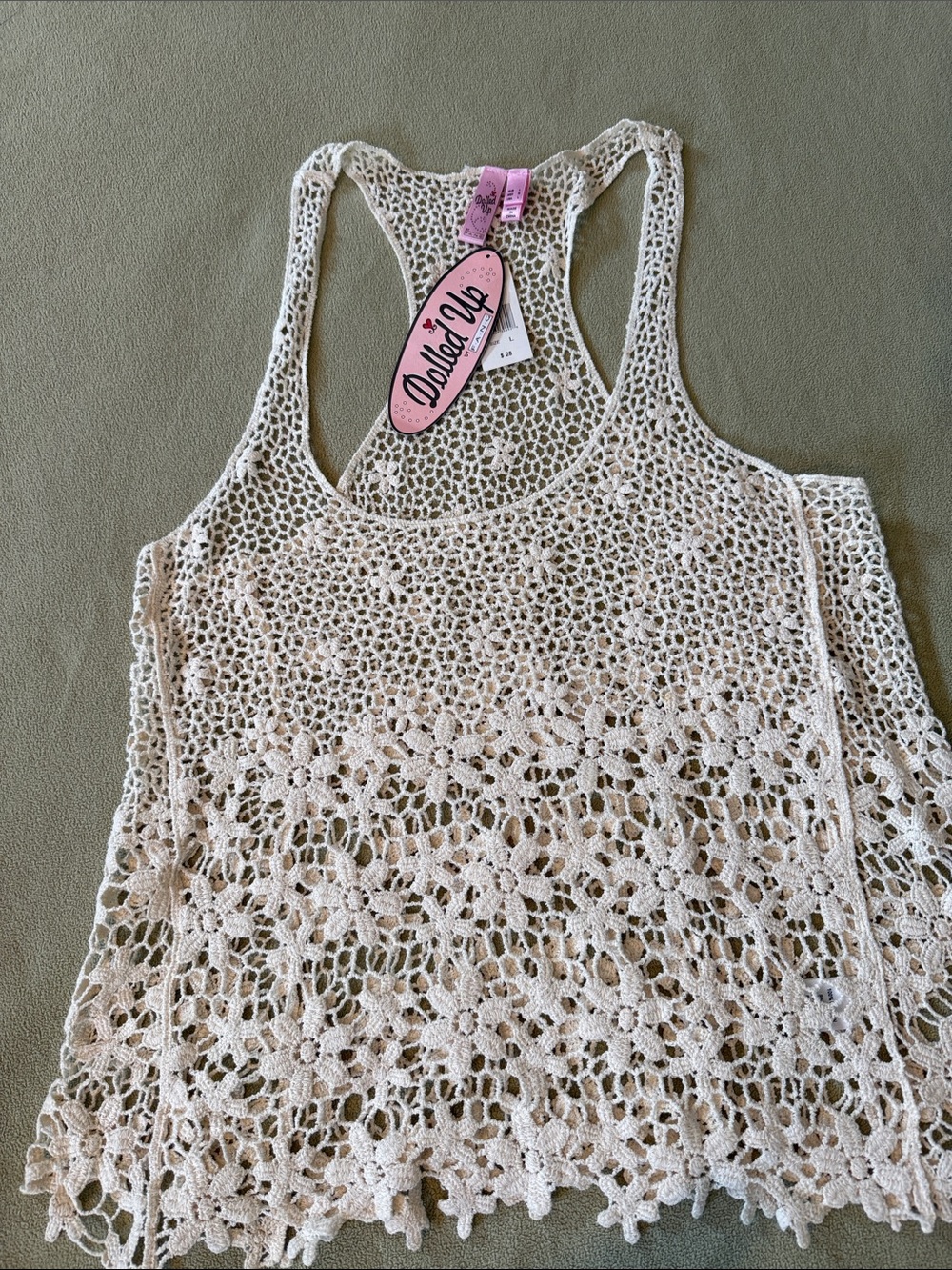 FANG Cream Crochet Floral Tank Top